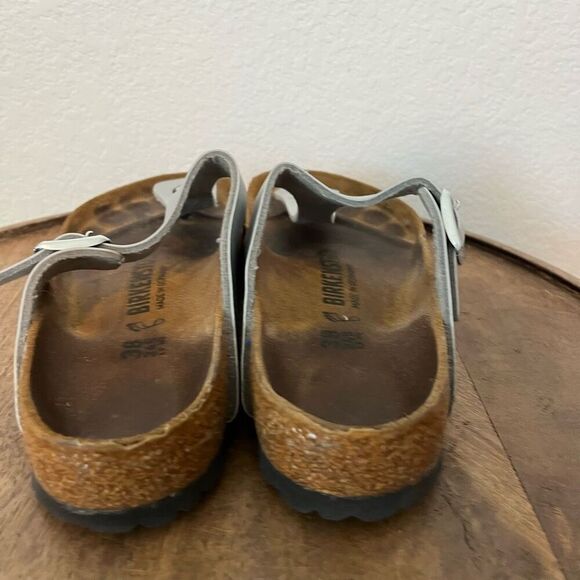 Birkenstock Metallic Silver Birko Flor Gizen Sandals Women's Size 38 7 - Picture 5 of 9